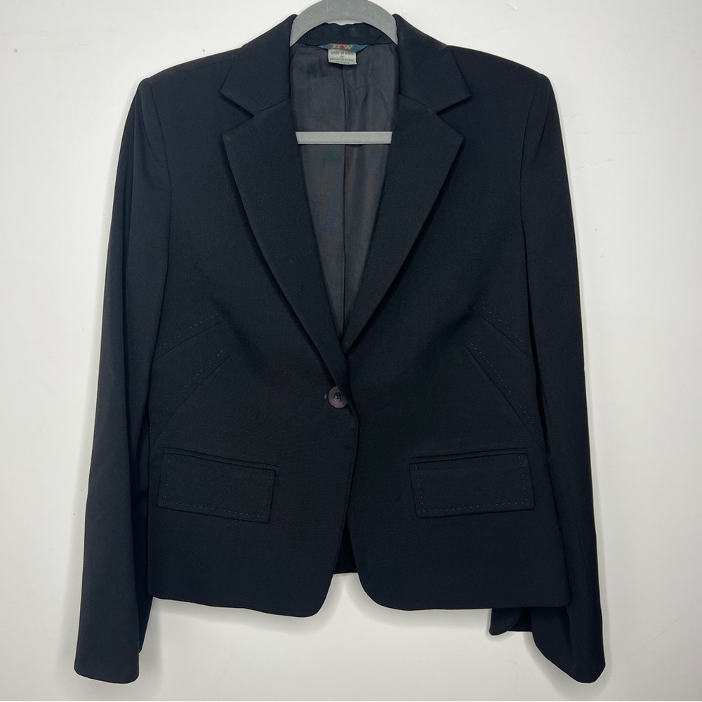Vintage Women’s Black Wool Blazer Size 8 Unique Sleeve Detail Made in USA